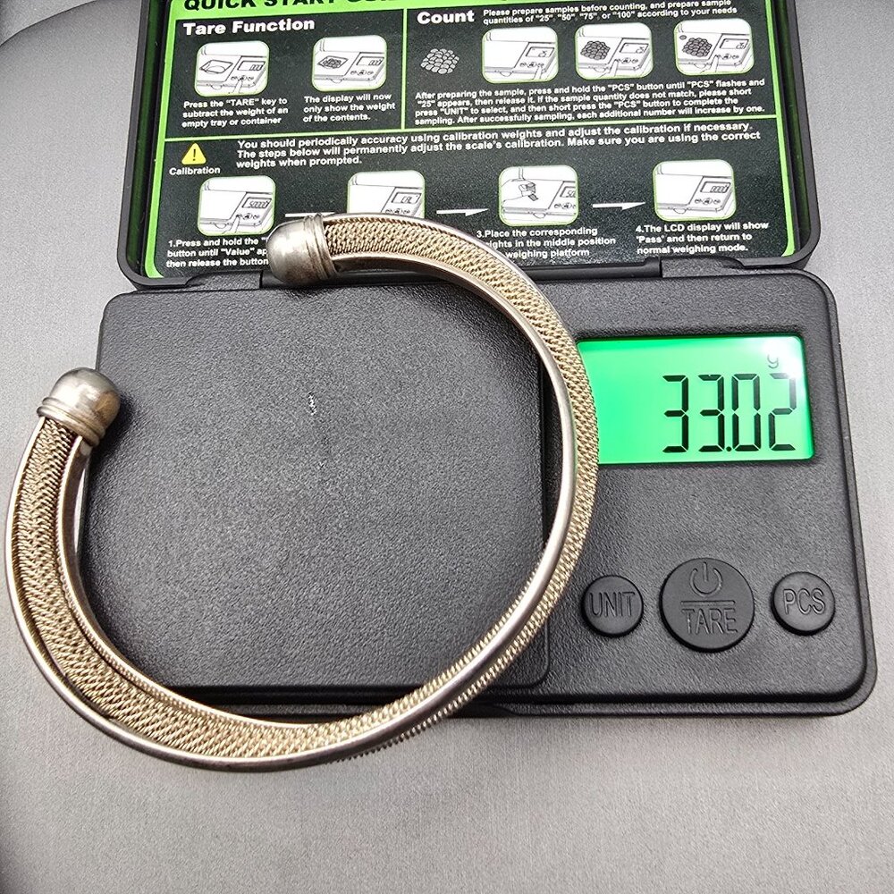 Sterling Silver Mesh Cuff Bracelet 7.5" Twisted Triple 925 Band Statement 33g - Picture 10 of 11